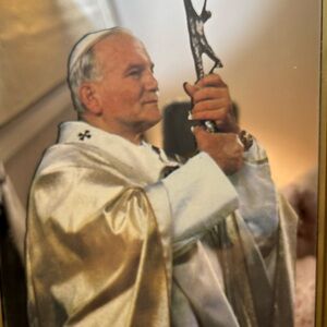 Gold and White Liturgical Vestment Photograph Pope John Paul II